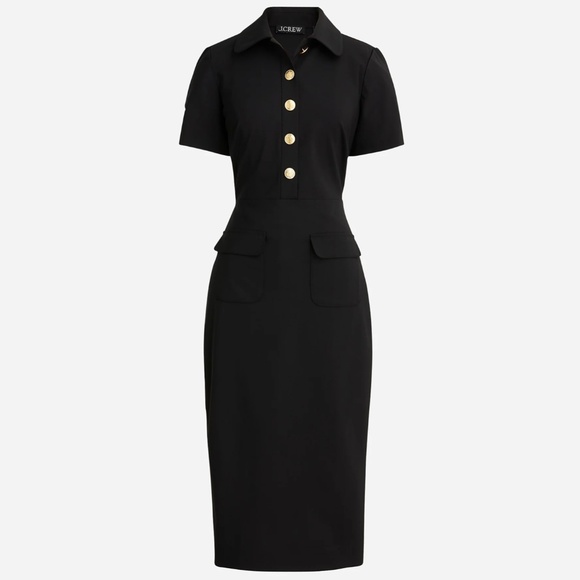 New JCREW $298 Collared Sheath Dress Bi-Stretch Wool Blend - Black BY788 - Picture 2 of 5